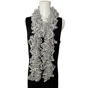 Handcrafted Gray Crochet Ruffle Boho Bohemian Whimsigoth Long Scarf